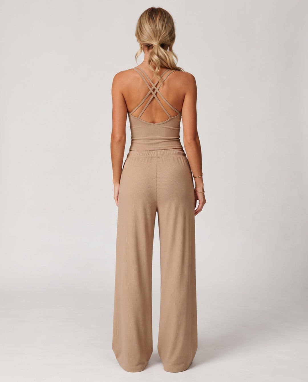 Ribbed V-Neck 2-Piece Lounge Set - NOÉLLA