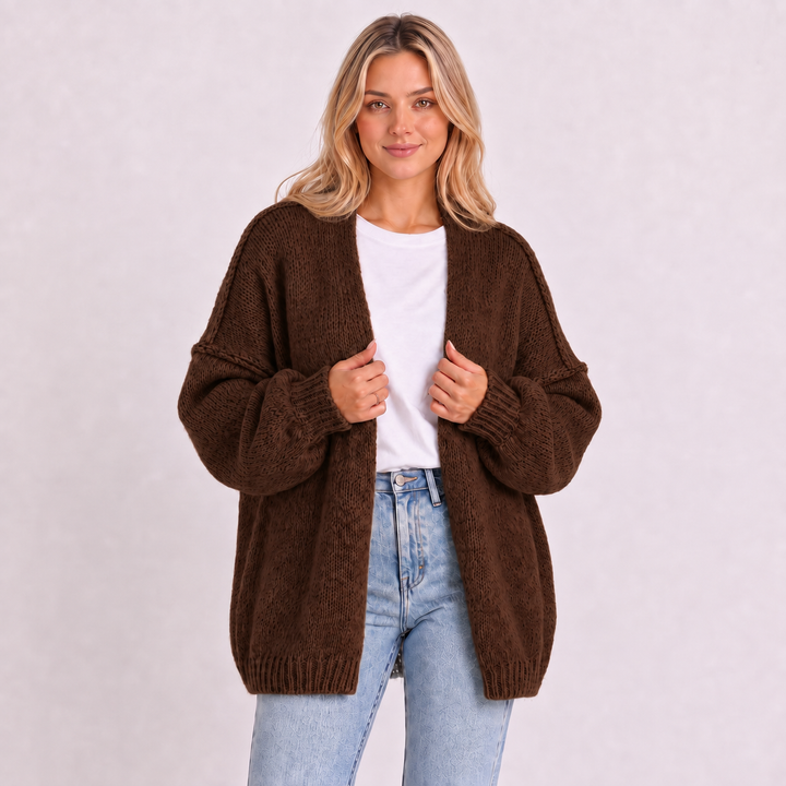 NOÉLLA Oversized Knit Cardigan in Coffee - NOÉLLA