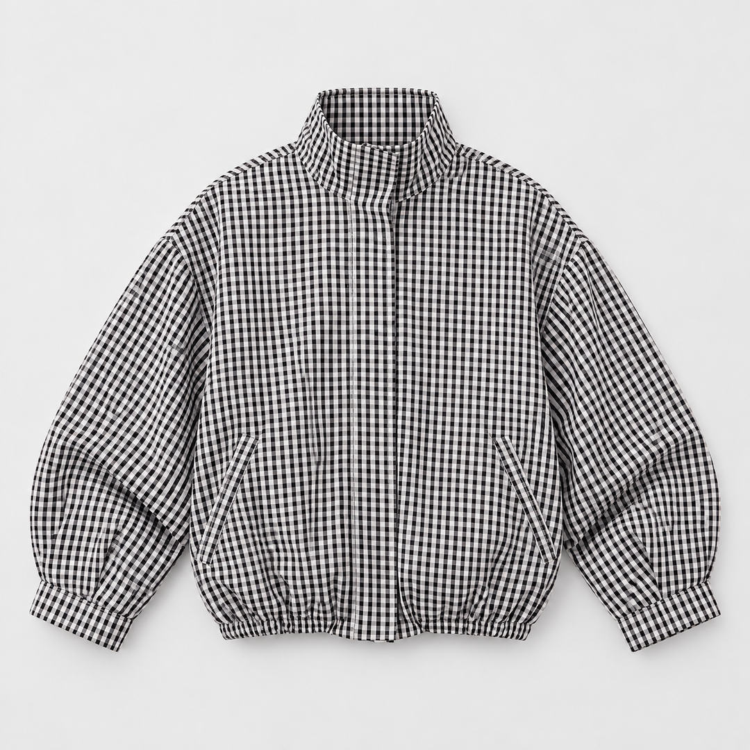 NOÉLLA Cropped Plaid Bomber Jacket