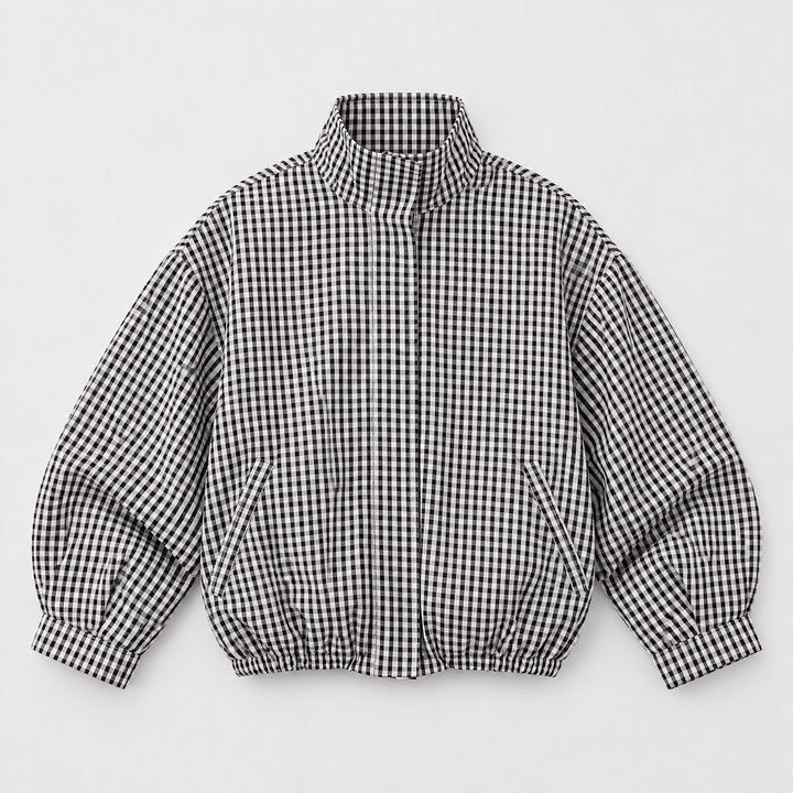 NOÉLLA Cropped Plaid Bomber Jacket