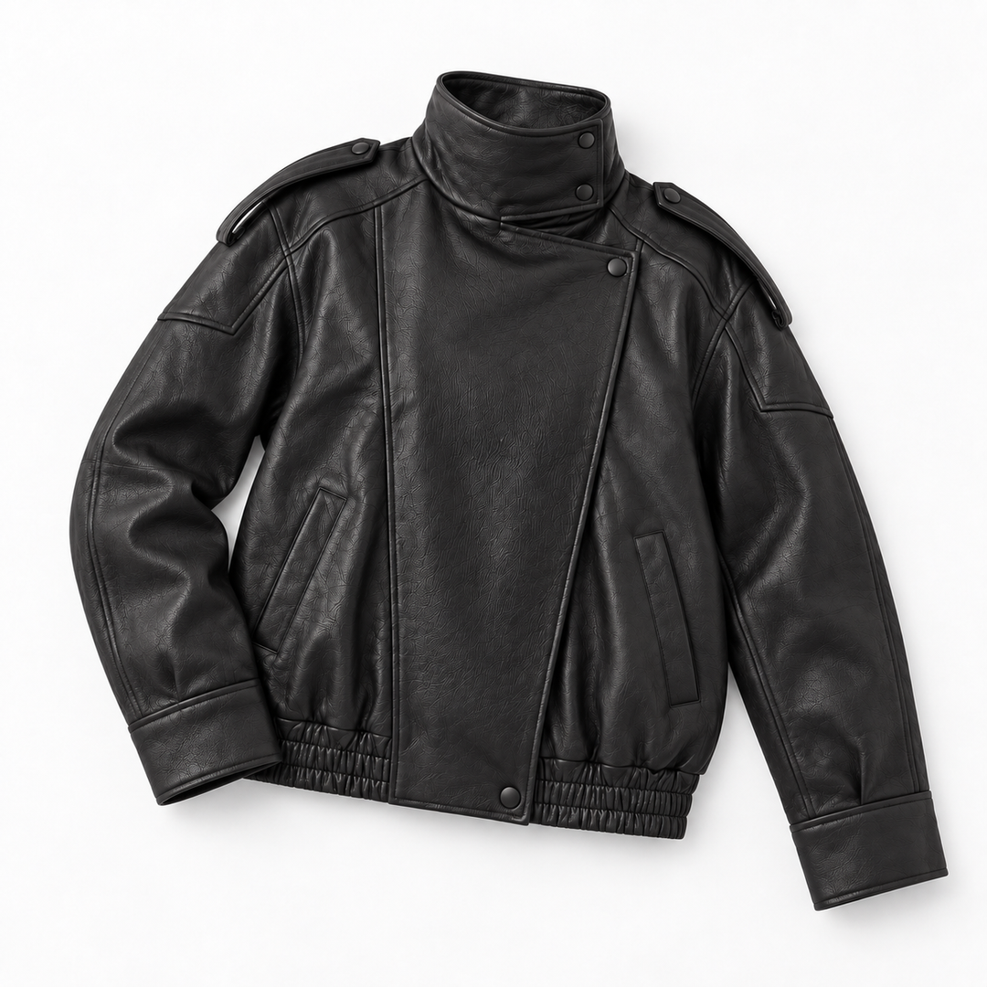 NOÉLLA Funnel Neck Leather Jacket