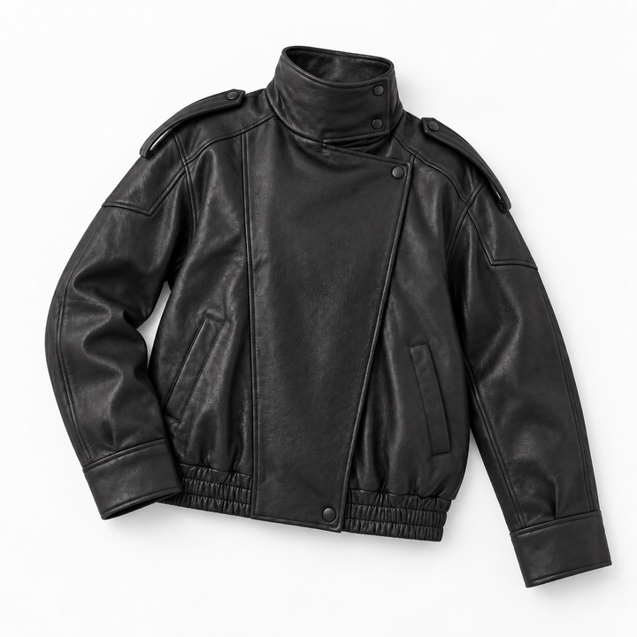 NOÉLLA Funnel Neck Leather Jacket