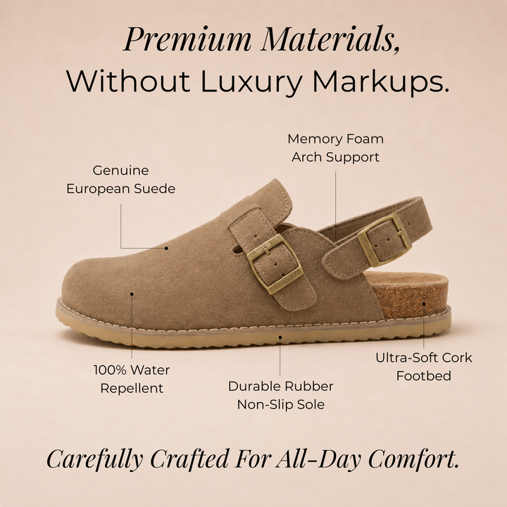 NOÉLLA Genuine Suede Strap-Back Clogs