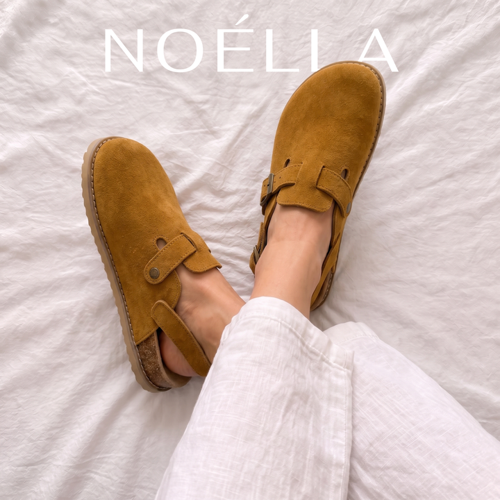 NOÉLLA Genuine Suede Strap-Back Clogs