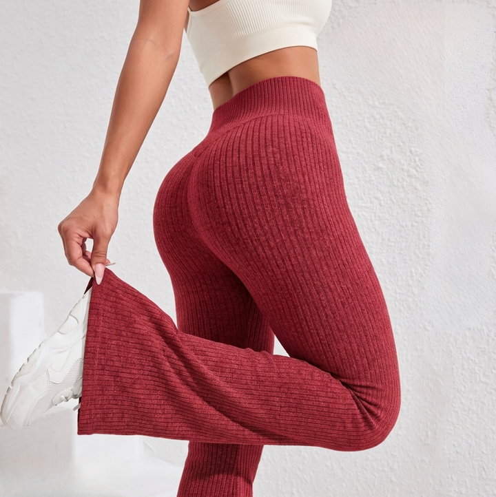 High Waisted Flared Leggings in Red - NOÉLLA