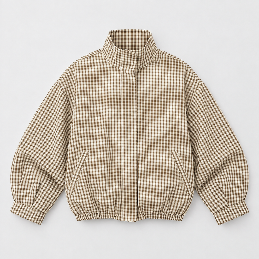 NOÉLLA Cropped Plaid Bomber Jacket