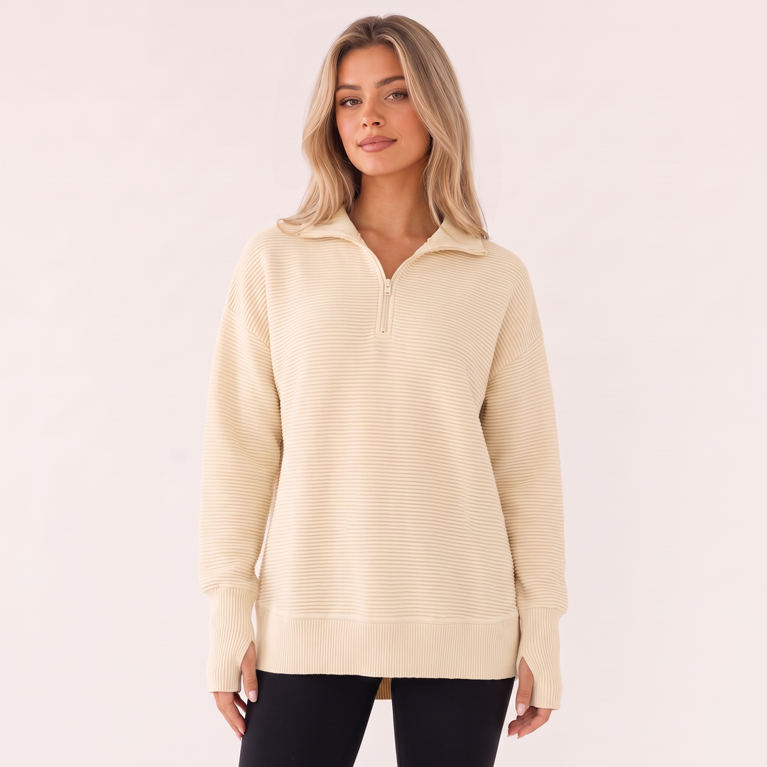 NOÉLLA Ribbed Quarter Zip Pullover Sweater