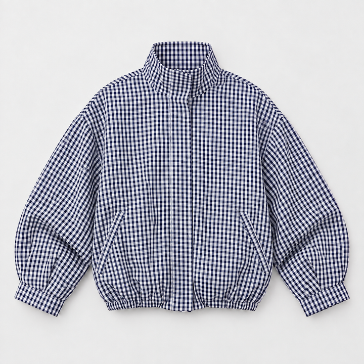 NOÉLLA Cropped Plaid Bomber Jacket