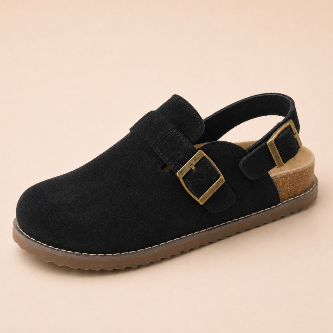 NOÉLLA Genuine Suede Strap-Back Clogs