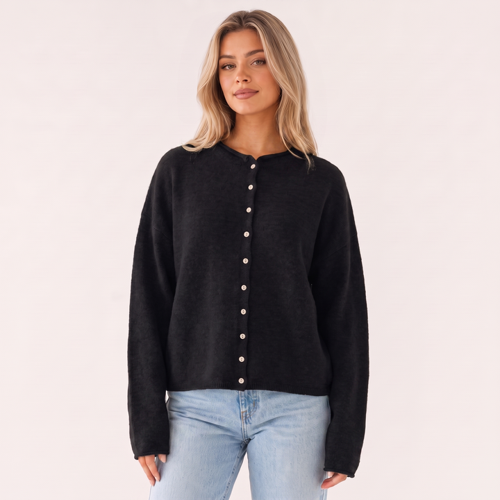 NOÉLLA Vintage Rolled Hem Cardigan