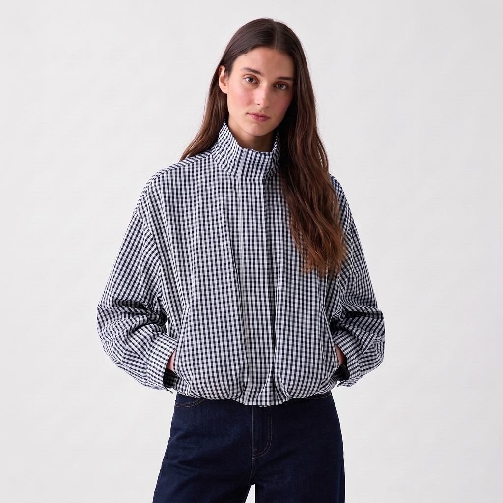 NOÉLLA Cropped Plaid Bomber Jacket