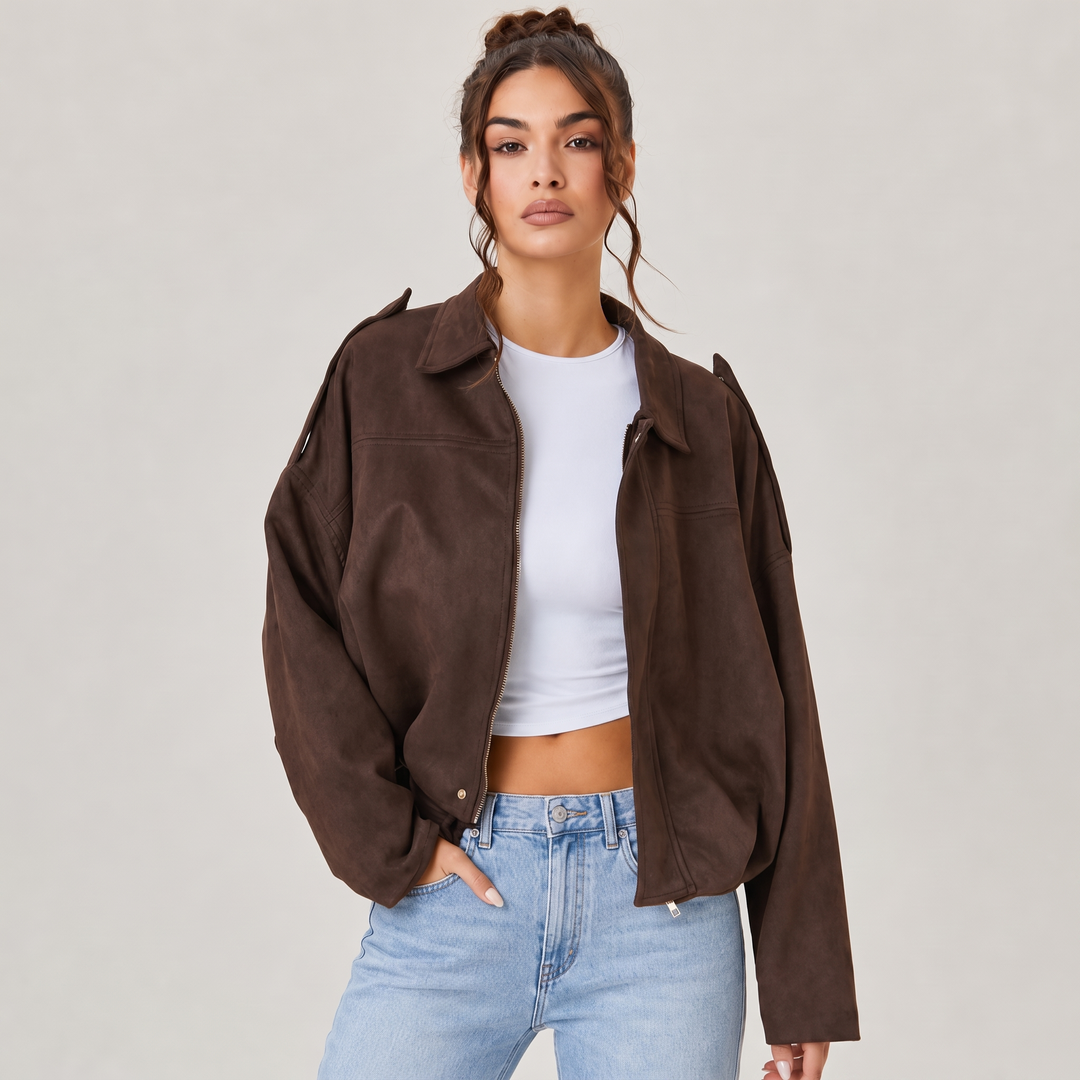 NOÉLLA Suede Bomber Jacket