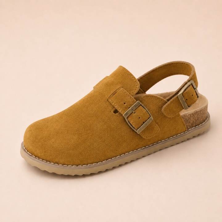 NOÉLLA Genuine Suede Strap-Back Clogs