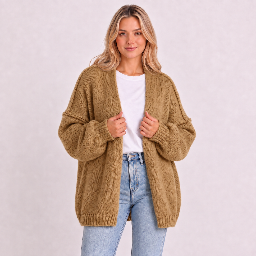 NOÉLLA Oversized Knit Cardigan in Caramel - NOÉLLA