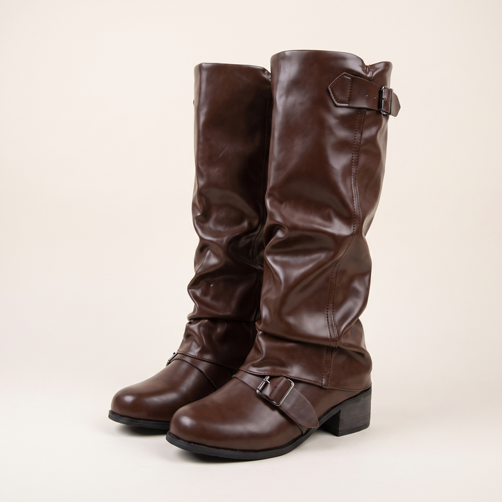 NOÉLLA Low Heel Long Leather Boots