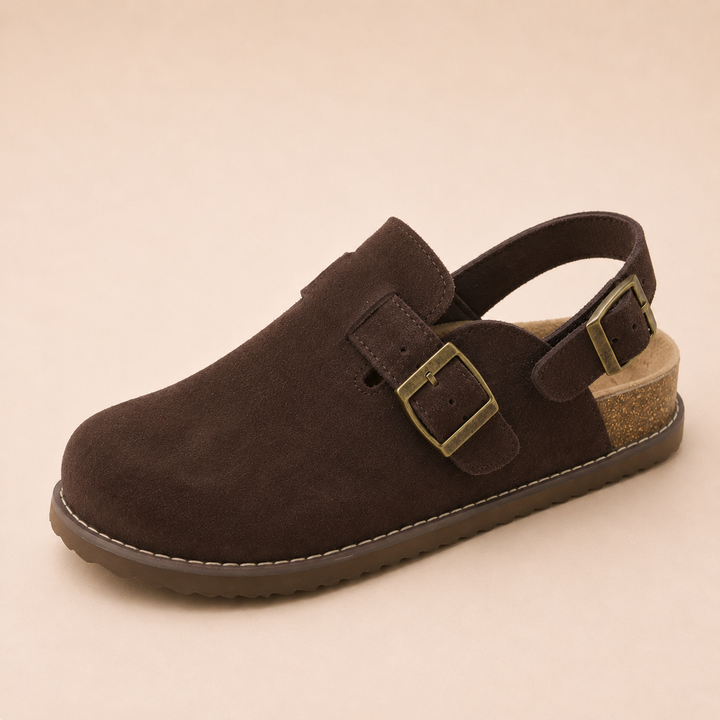 NOÉLLA Genuine Suede Strap-Back Clogs