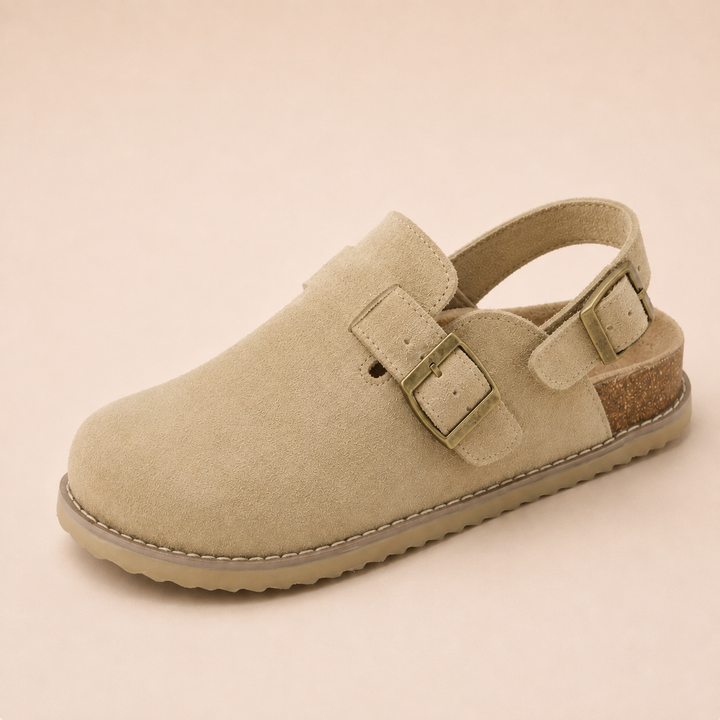 NOÉLLA Genuine Suede Strap-Back Clogs