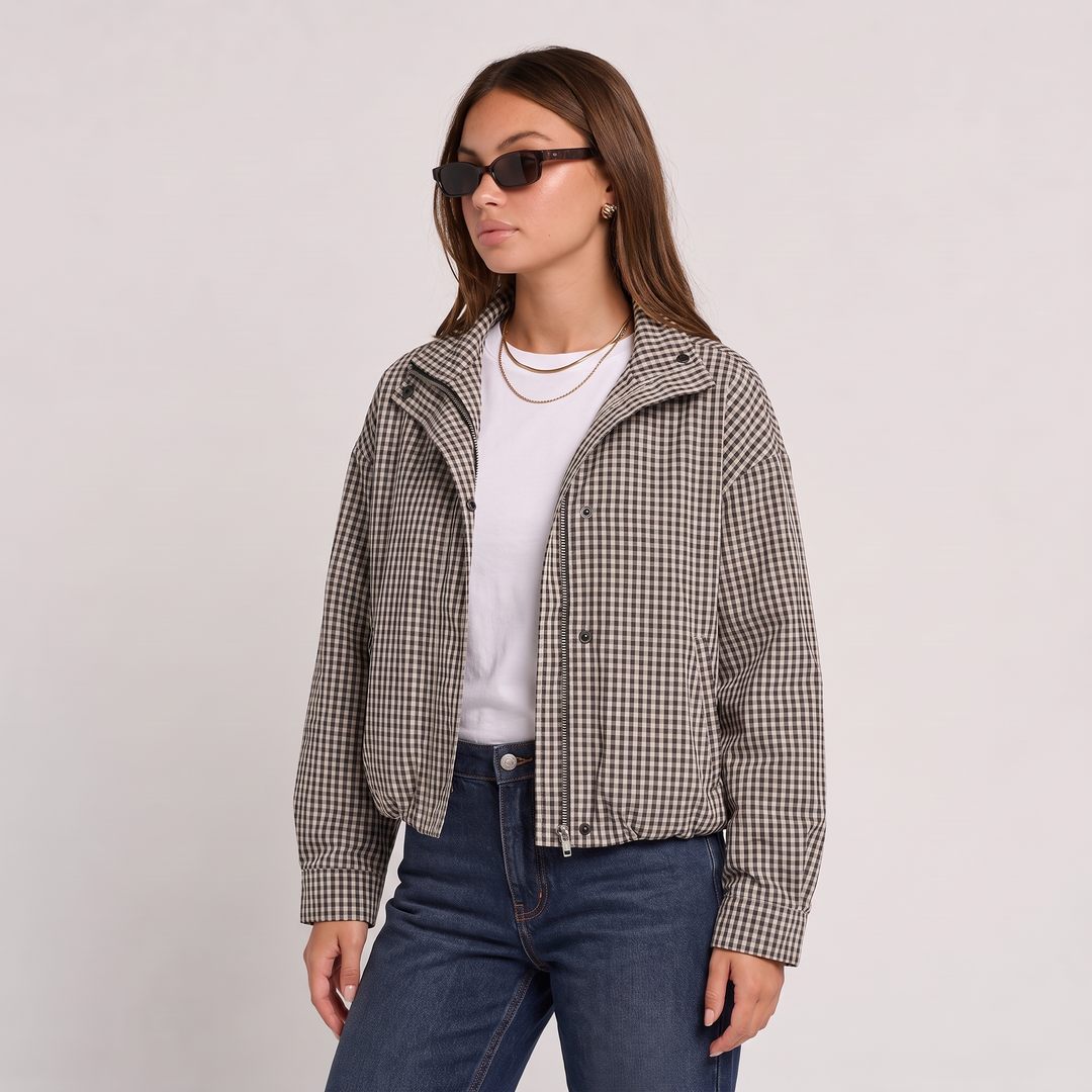 NOÉLLA Cropped Plaid Bomber Jacket