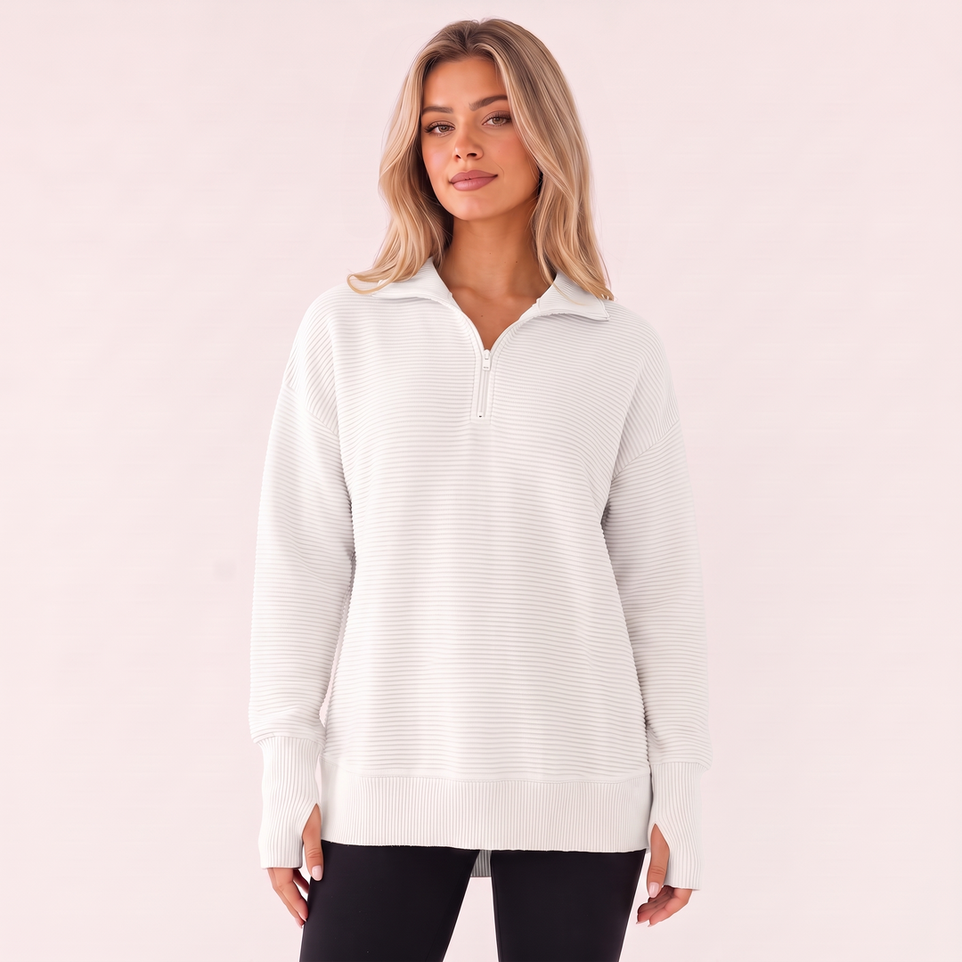 NOÉLLA Ribbed Quarter Zip Pullover Sweater