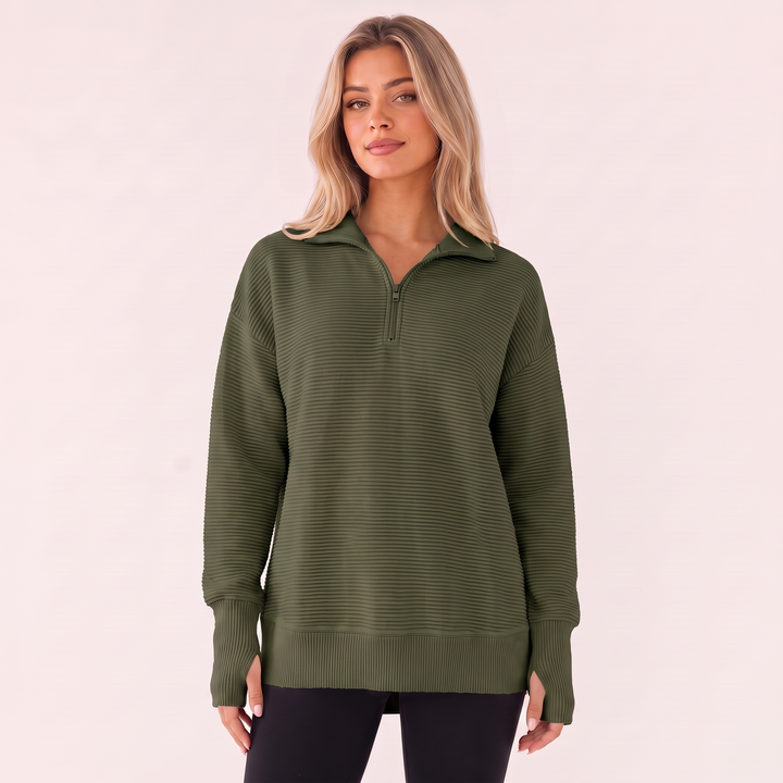 NOÉLLA Ribbed Quarter Zip Pullover Sweater