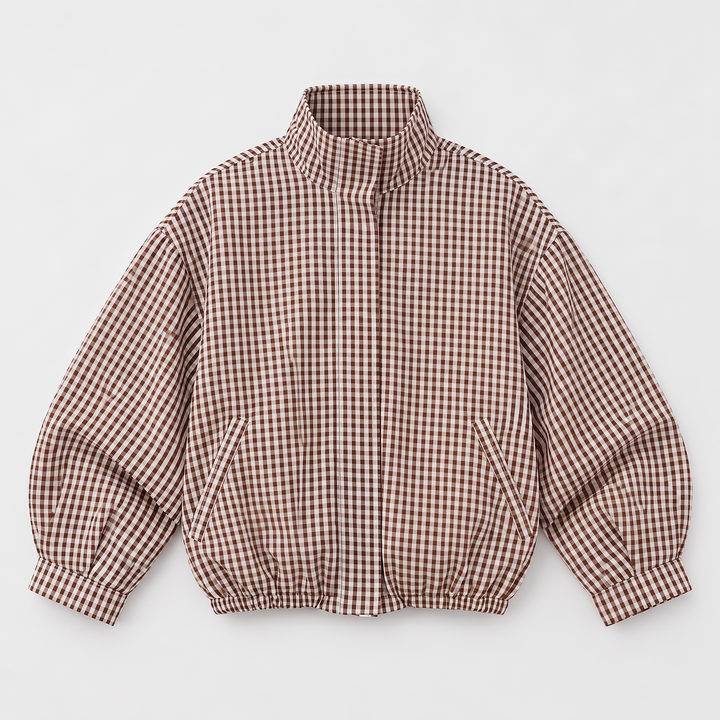 NOÉLLA Cropped Plaid Bomber Jacket