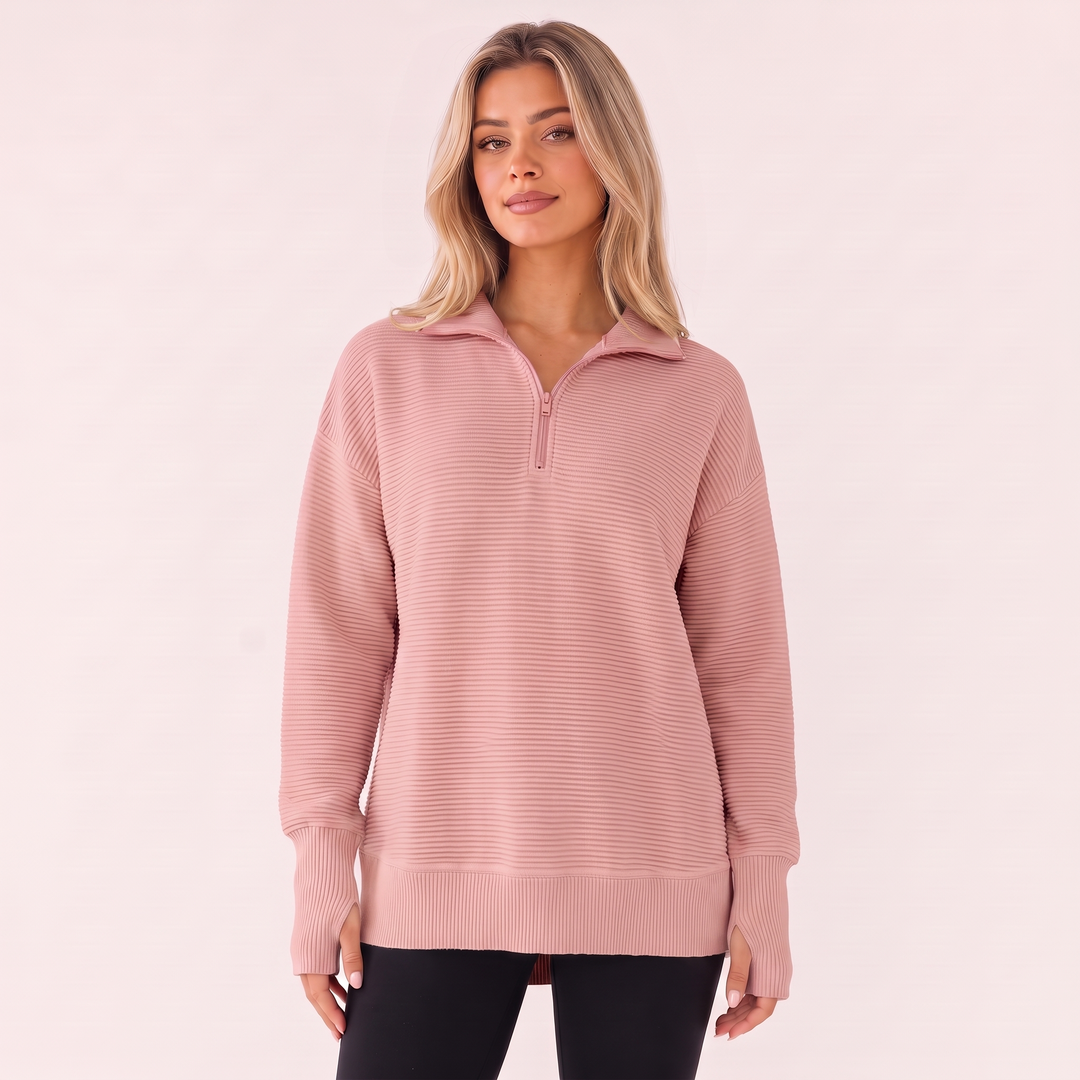 NOÉLLA Ribbed Quarter Zip Pullover Sweater