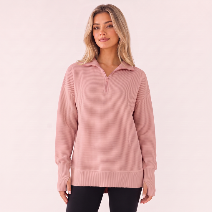 NOÉLLA Ribbed Quarter Zip Pullover Sweater