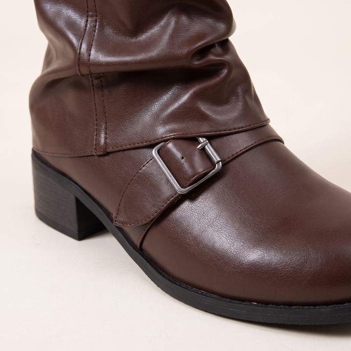 NOÉLLA Low Heel Long Leather Boots