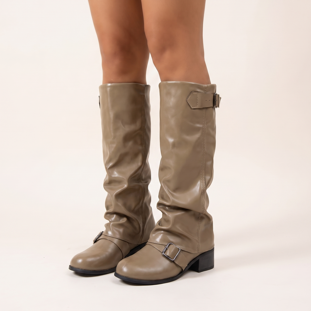 NOÉLLA Low Heel Long Leather Boots