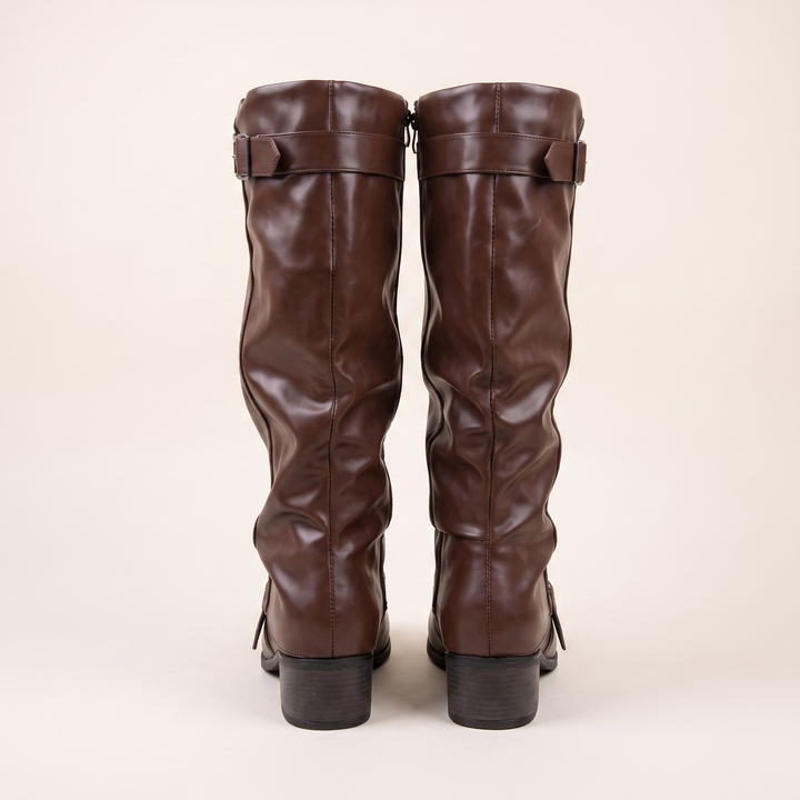 NOÉLLA Low Heel Long Leather Boots