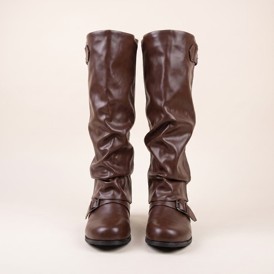 NOÉLLA Low Heel Long Leather Boots