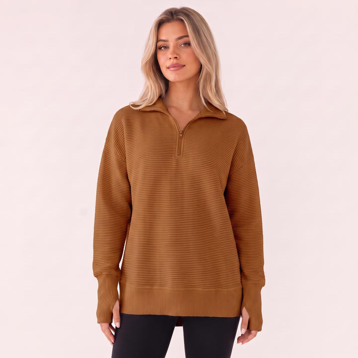 NOÉLLA Ribbed Quarter Zip Pullover Sweater