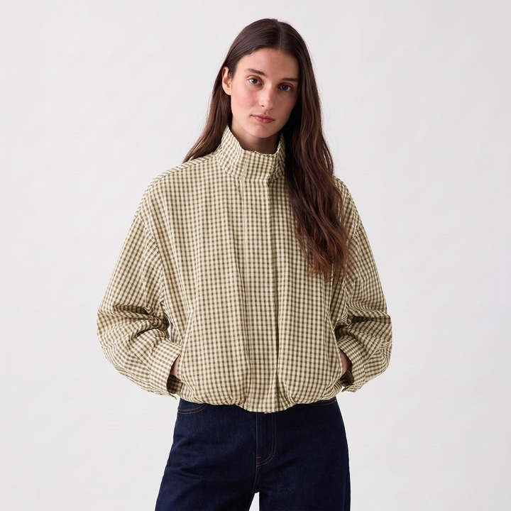 NOÉLLA Cropped Plaid Bomber Jacket