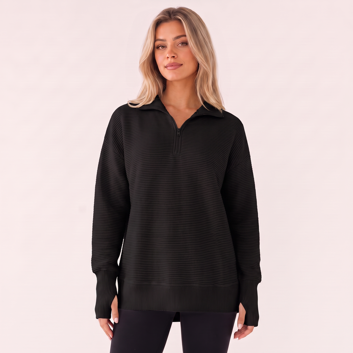 NOÉLLA Ribbed Quarter Zip Pullover Sweater