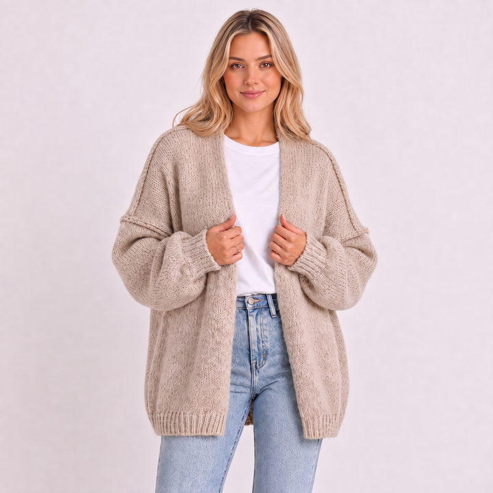 NOÉLLA Oversized Knit Cardigan in Gray Beige - NOÉLLA
