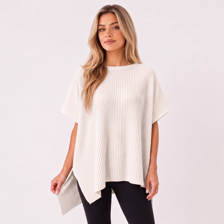 NOÉLLA Oversized Short Sleeve Sweater in White - NOÉLLA