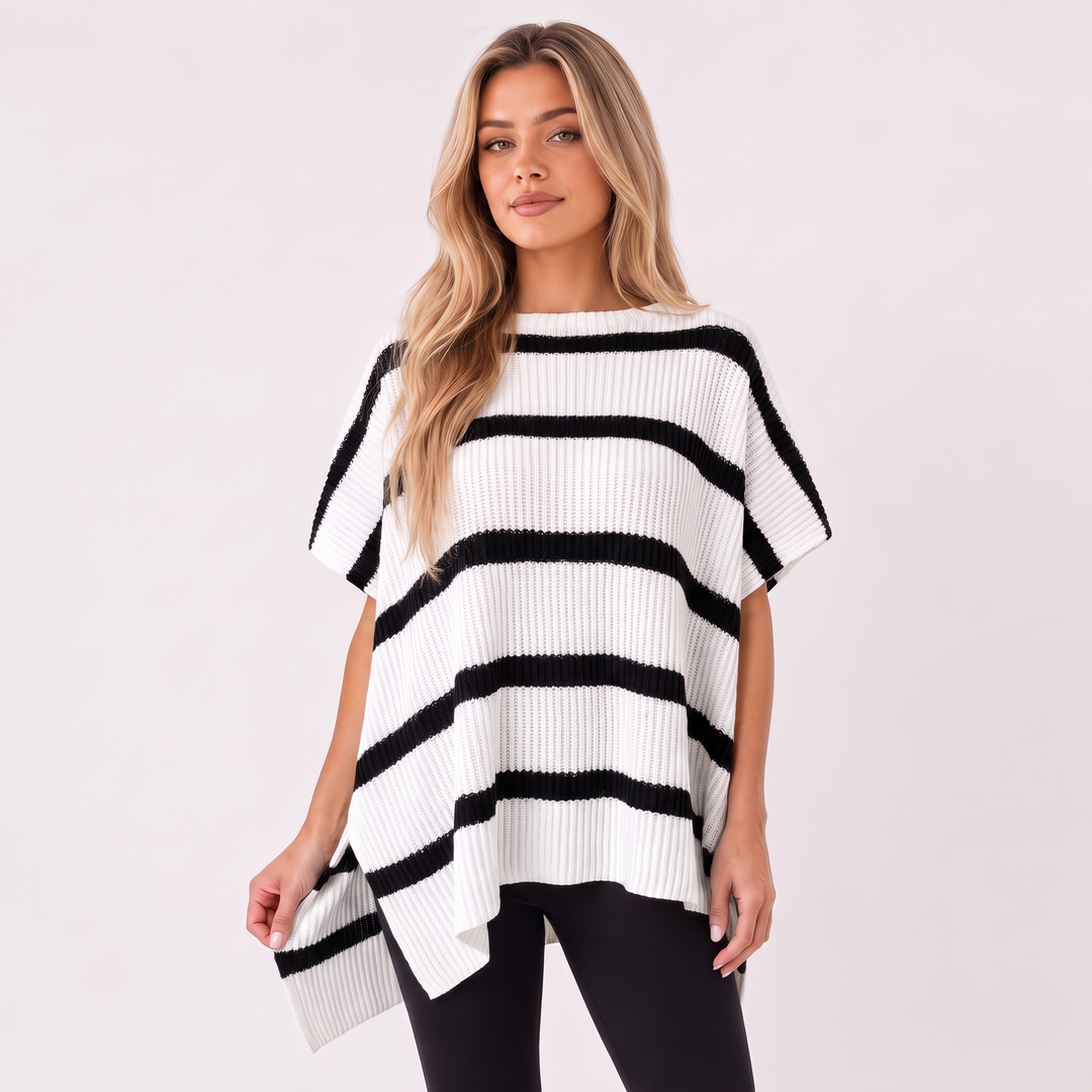 NOÉLLA Oversized Short Sleeve Sweater in Striped White - NOÉLLA