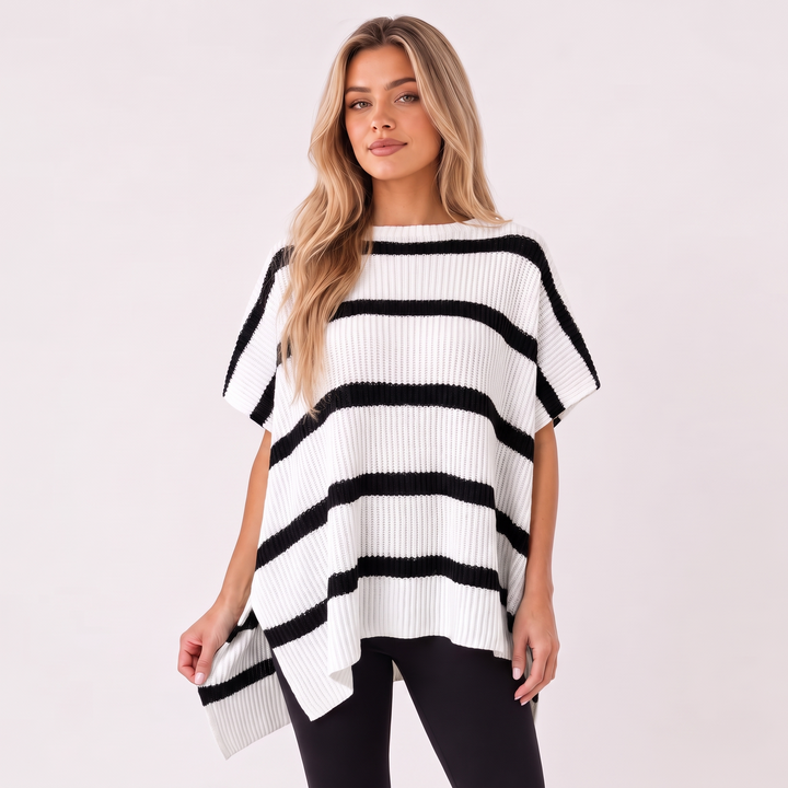 NOÉLLA Oversized Short Sleeve Sweater in Striped White - NOÉLLA