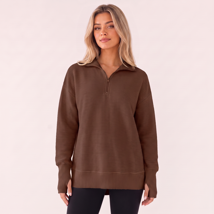 NOÉLLA Ribbed Quarter Zip Pullover Sweater