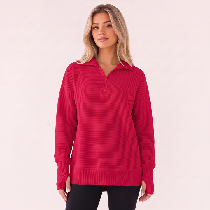 NOÉLLA Ribbed Quarter Zip Pullover Sweater