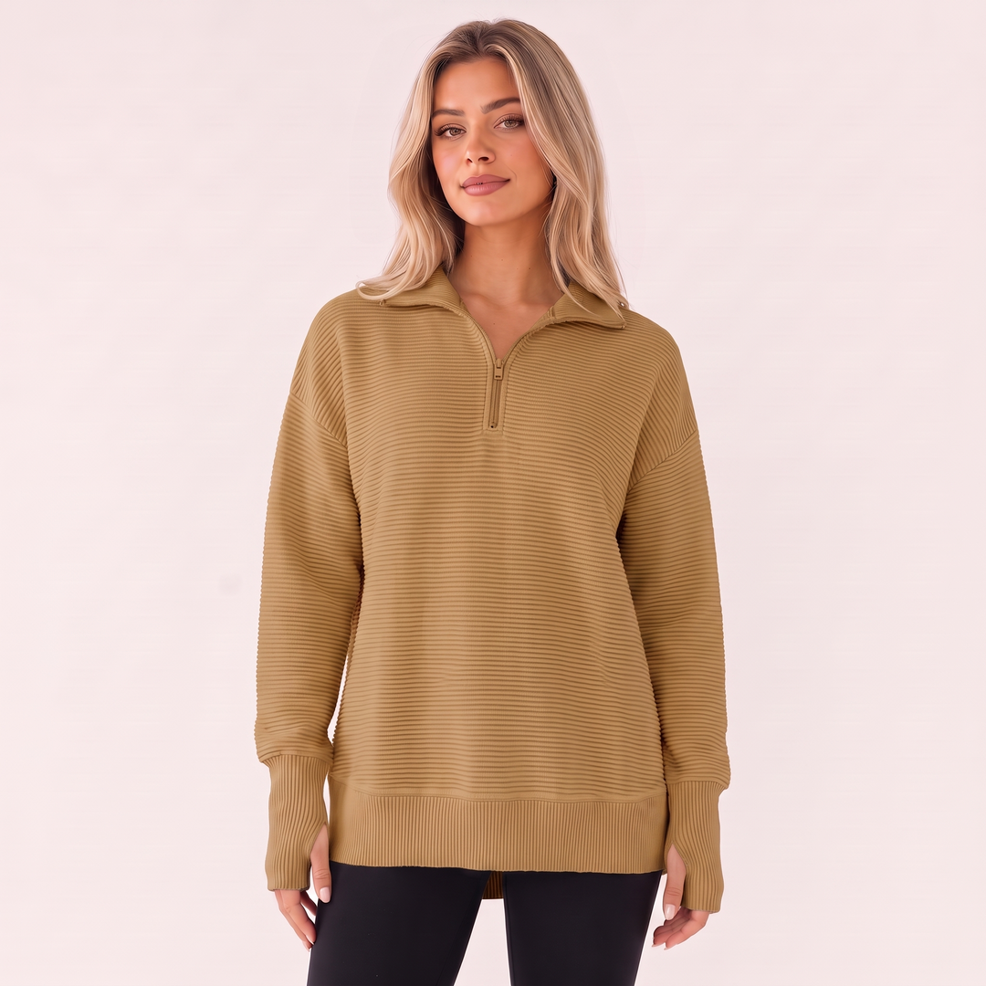 NOÉLLA Ribbed Quarter Zip Pullover Sweater