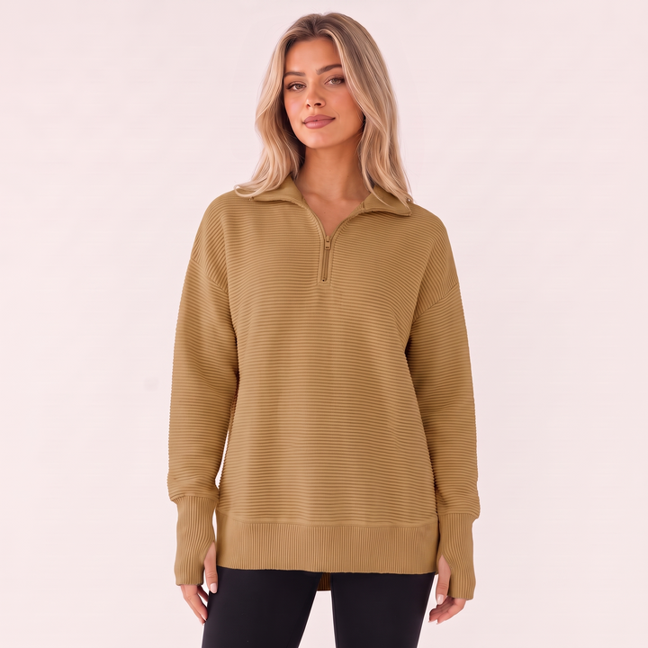 NOÉLLA Ribbed Quarter Zip Pullover Sweater