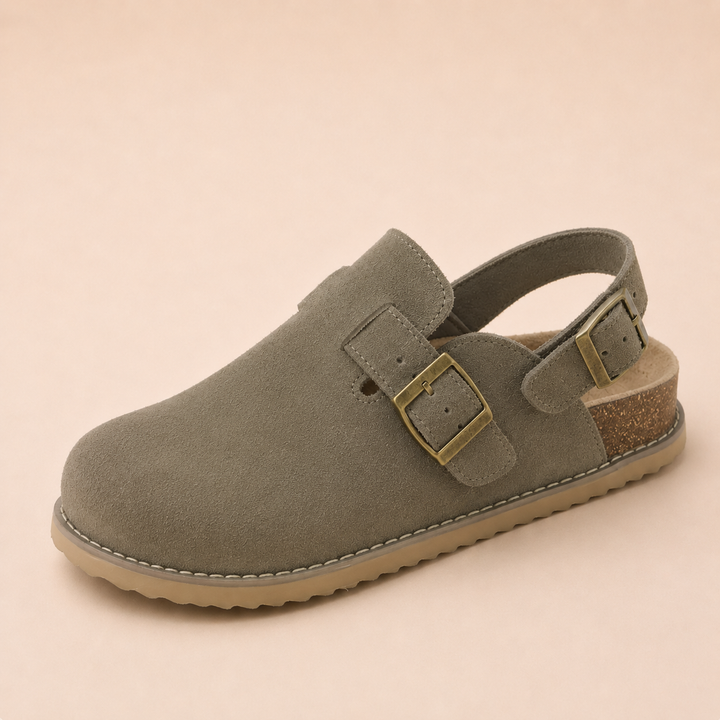 NOÉLLA Genuine Suede Strap-Back Clogs