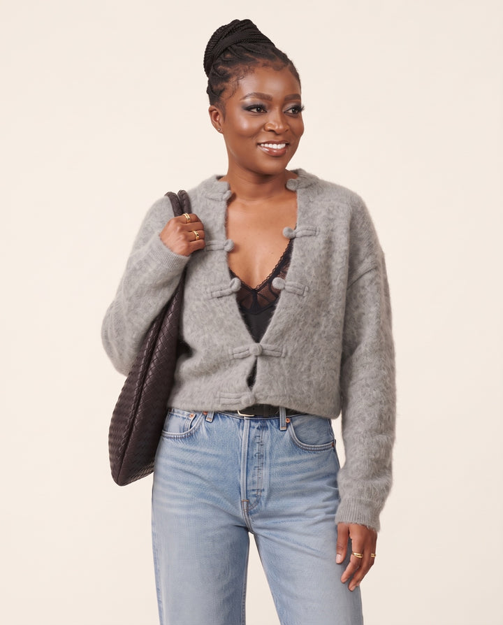 Frog-Button Knit Cardigan