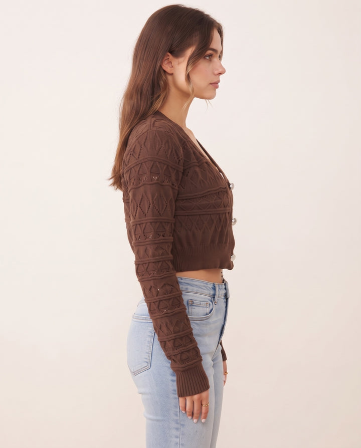 Open-Knit V-Neck Cardigan