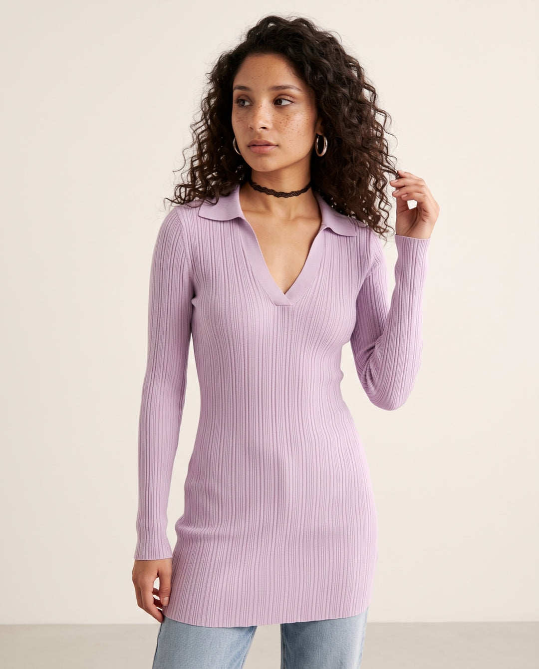 V-Neck Sweater Dress