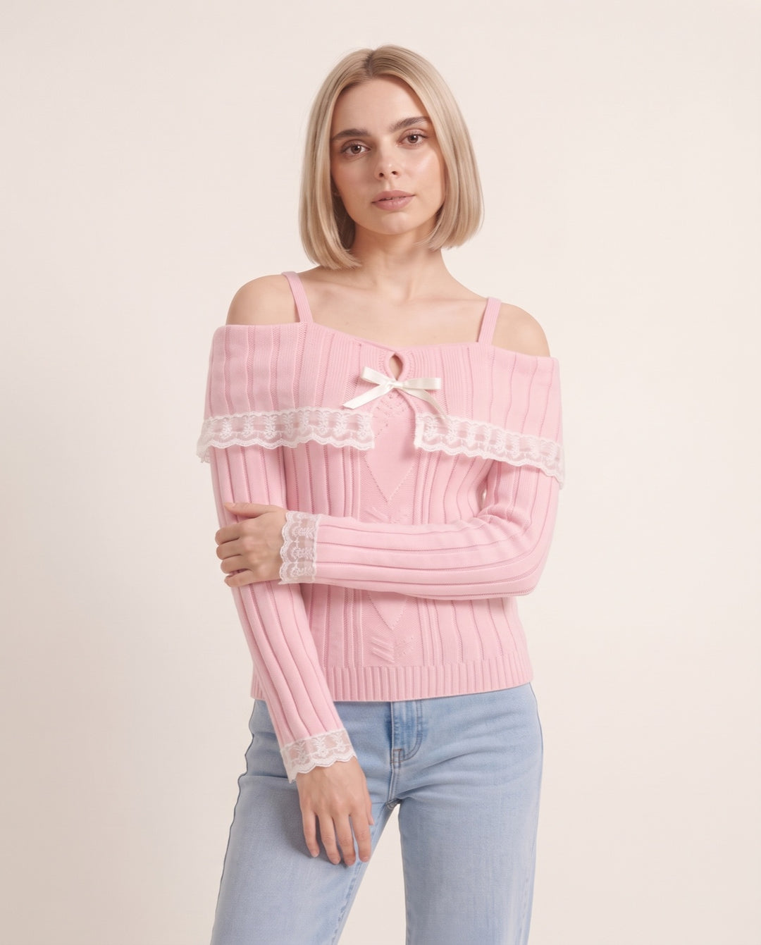 Bow-Front Cold-Shoulder Sweater