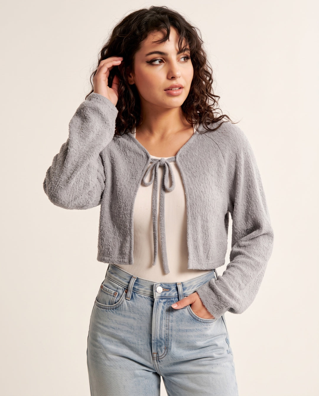 Tie-Front Cropped Knit Cardigan