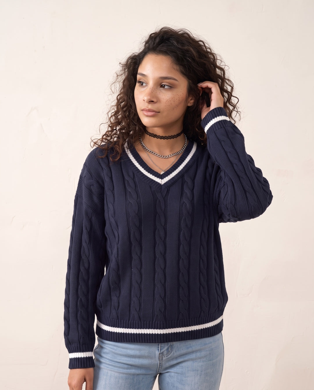 Twist-Knit V-Neck Sweater