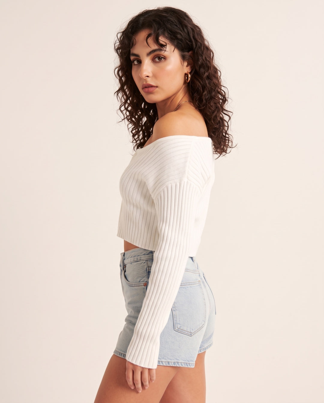 Off-Shoulder Cropped Sweater